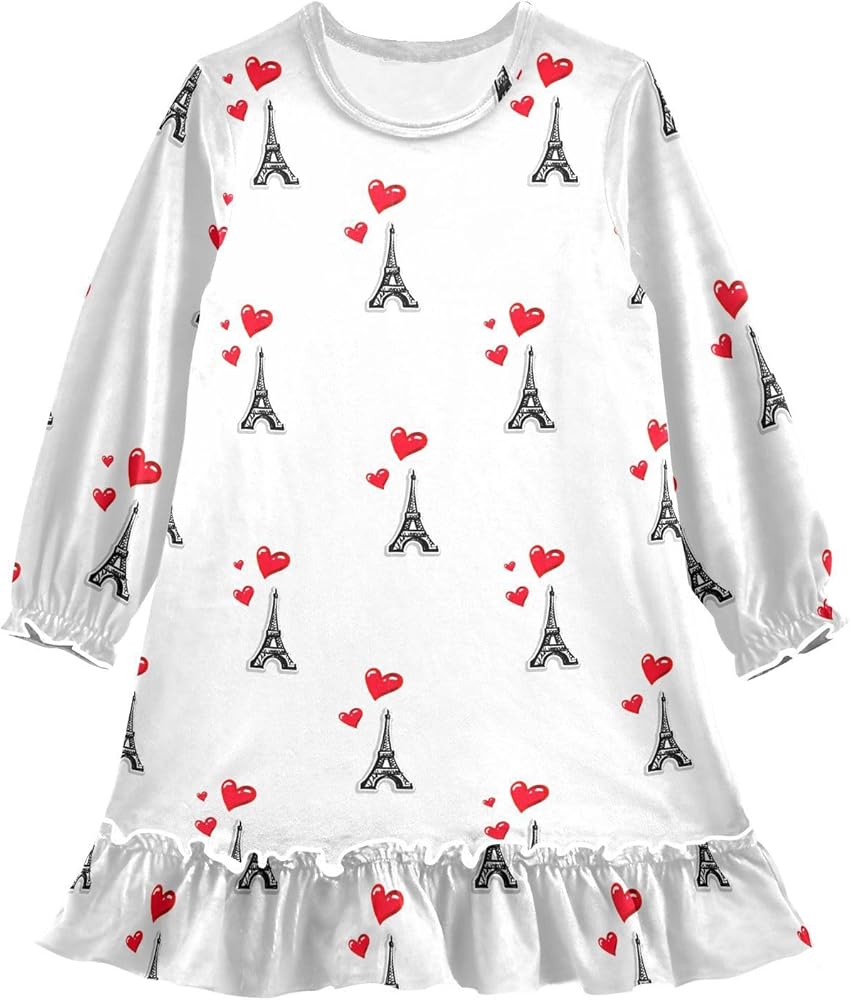 Aslsiy Girls Dress Abstract Paris with Hearts Toddler Princess Dress Eiffel Tower Casual Clothes