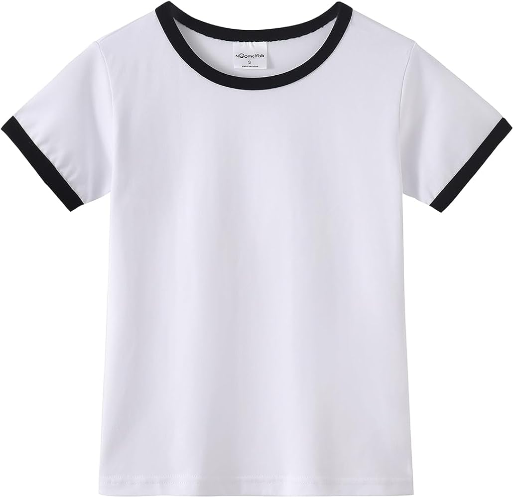 Noomelfish Girls Short Sleeve Ringer Tee Tops Contrast Binding Cotton T-shirts (5-12 Years)