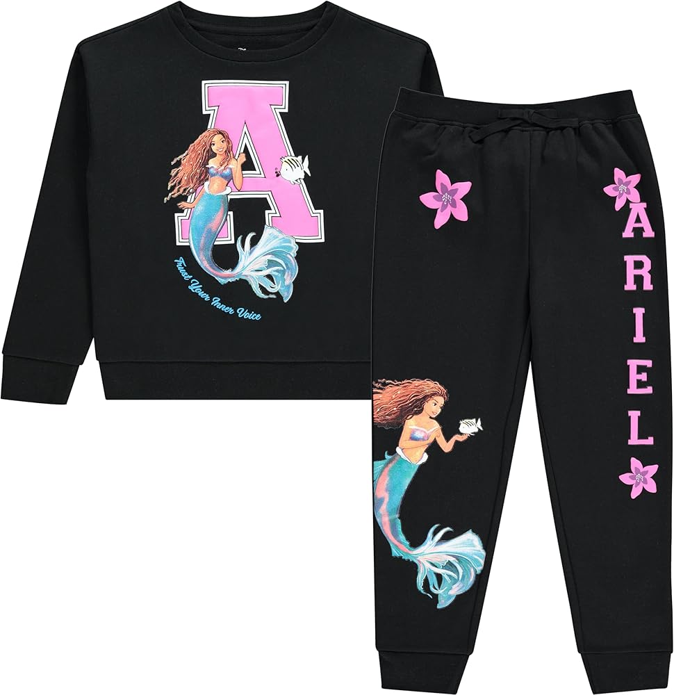 DISNEY The Little Mermaid Movie Ariel Pullover Sweatshirt and Jogger Sweatpants Clothing Set- Little and Big Girls Sizes 4-16