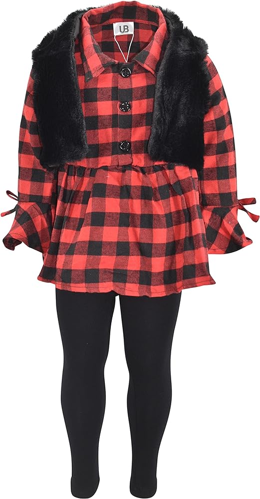 Unique Baby Girls Winter Christmas Plaid Vest Pants Set