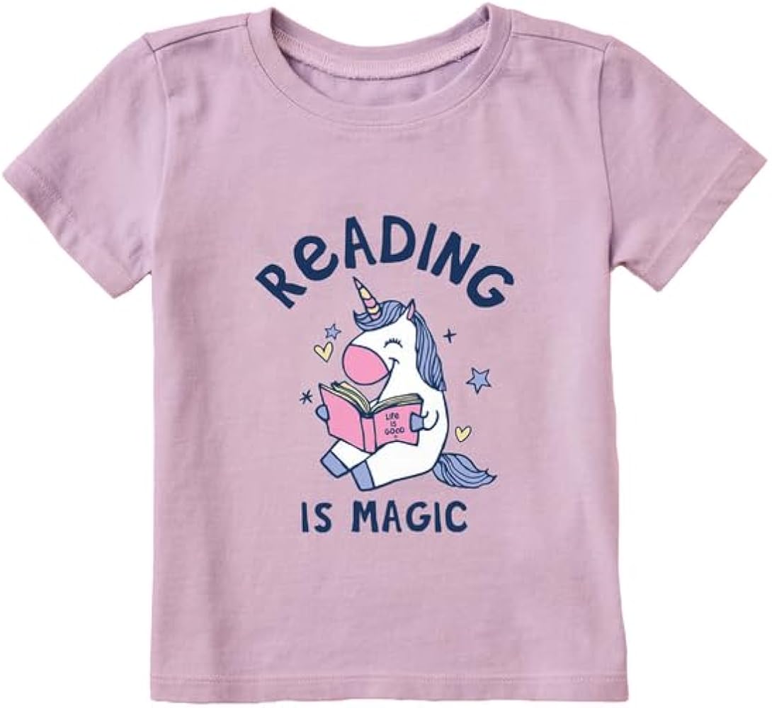 Life is Good. Toddler Naive Reading is Magic Unicorn SS Crusher Tee, Violet Purple, 4T