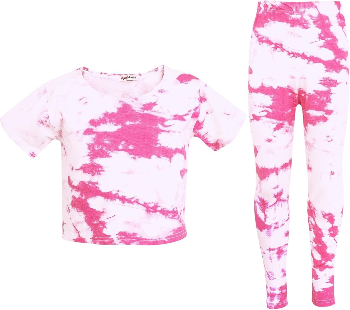 Kids Girls Crop Top & Legging Tie Dye Print Trendy Summer Outfit Clothing Sets