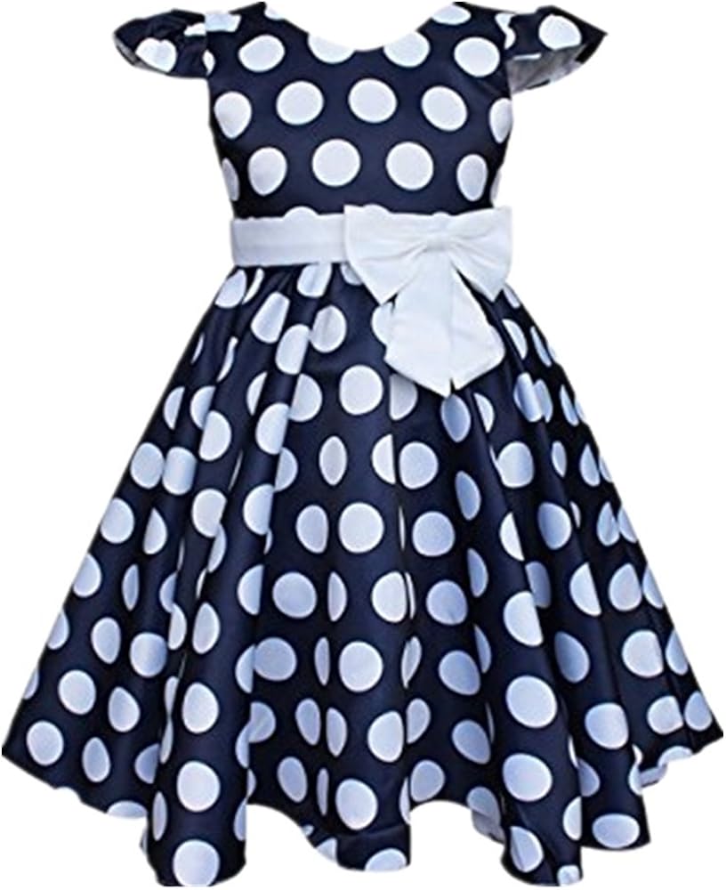 DreamHigh Toddlers Polka Dot Skirt Cap Sleeves Flowers Girl Vintage Bow Dress