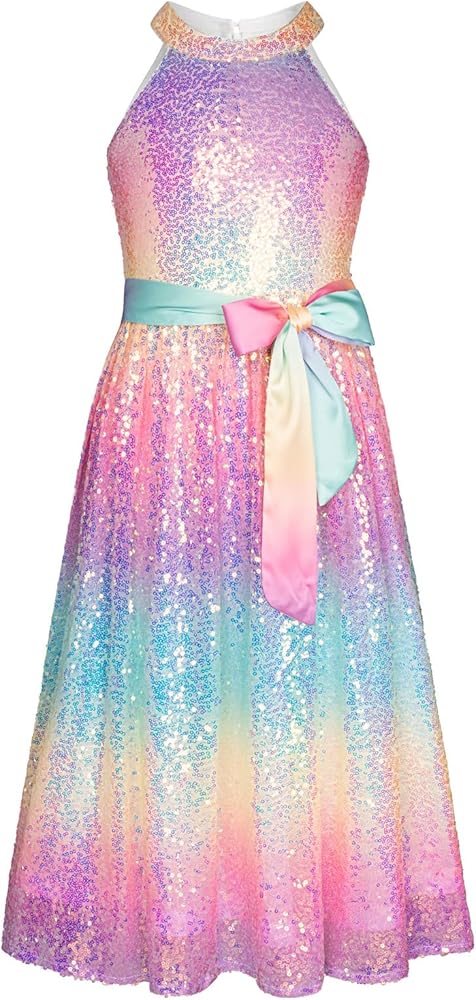 GRACE KARIN Girls Sequin Party Dress Cute Girls Formal Princess Midi Dress for Wedding (5-14Y)