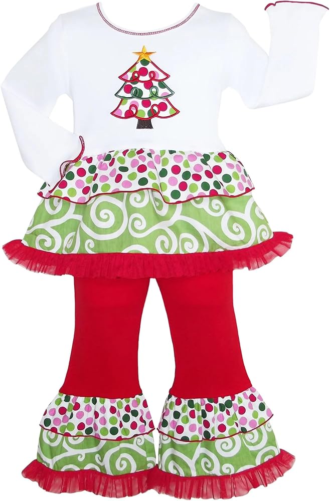 Girls Boutique Polka Dot & Swirl Christmas Tree Clothing Set