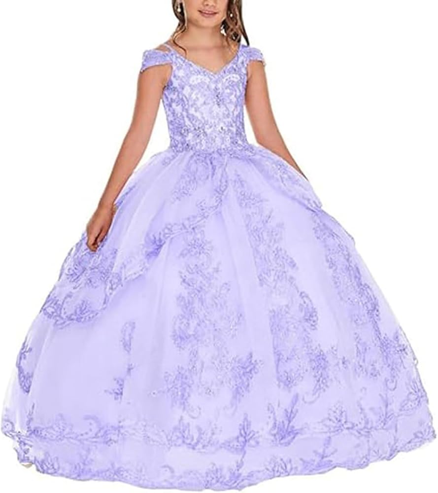 Flower Girl Dress for Wedding Tulle Lace Applique Kids Princess Pageant Dresses for Girls Puffy Prom Party Ball Gowns