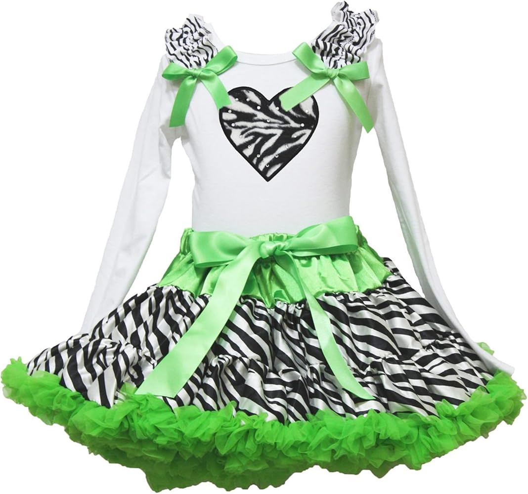 Petitebella Valentine Dress Ruffle Zebra Heart White Cotton L/s Shirt Green Zebra Skirt 1-8y