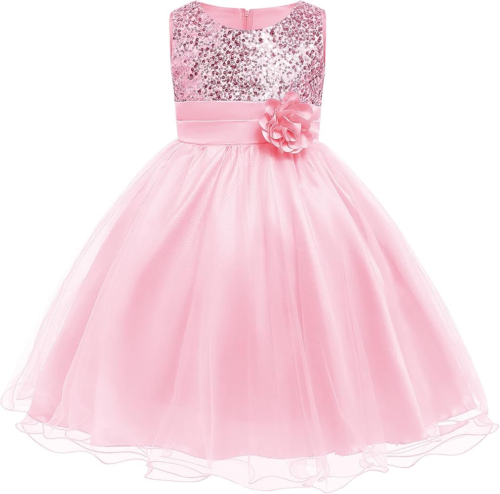 Flower Girl Dresses Sequin 3D Flower Rainbow Tulle Tutu Pageant Baptism Bridesmaid Birthday Formal Gown for Kids