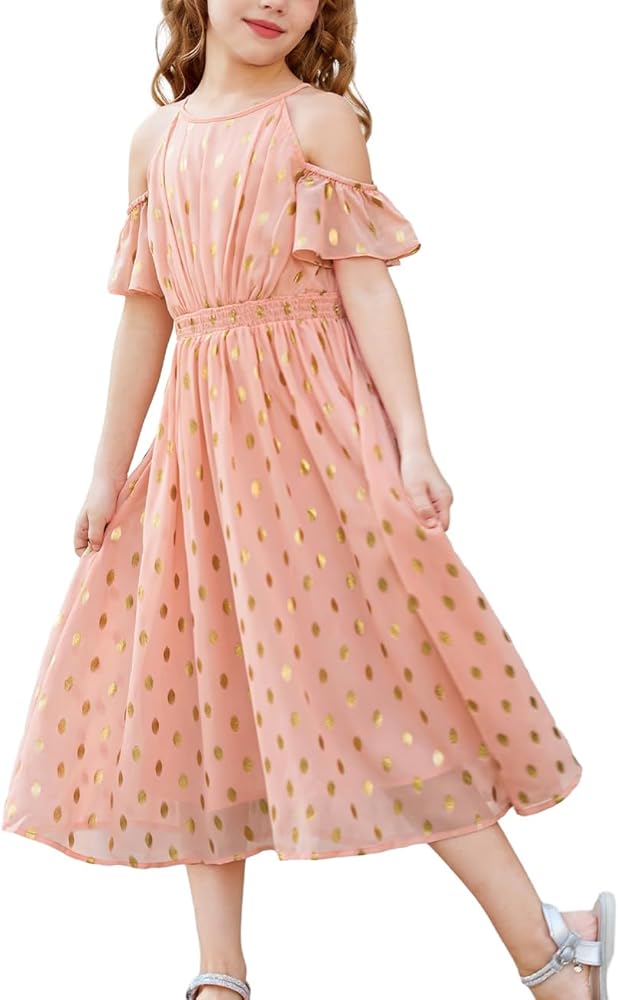 GRACE KARIN Girls Formal Dress Off Shoulder Dress with Ruffled Sleeve A-Line Party Dress 5-12Y