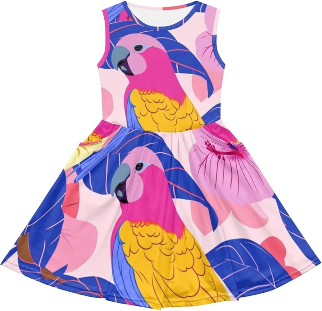 Vibrant Floral Sundress for Girls Sleeveless Cute Loose Flared Twirly Dress with Pockets