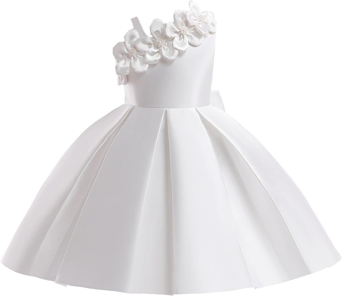 Little Girls One Shoulder Flower Girl Dress Birthday Party Pageant Toddler 3D Flower Dress L5352