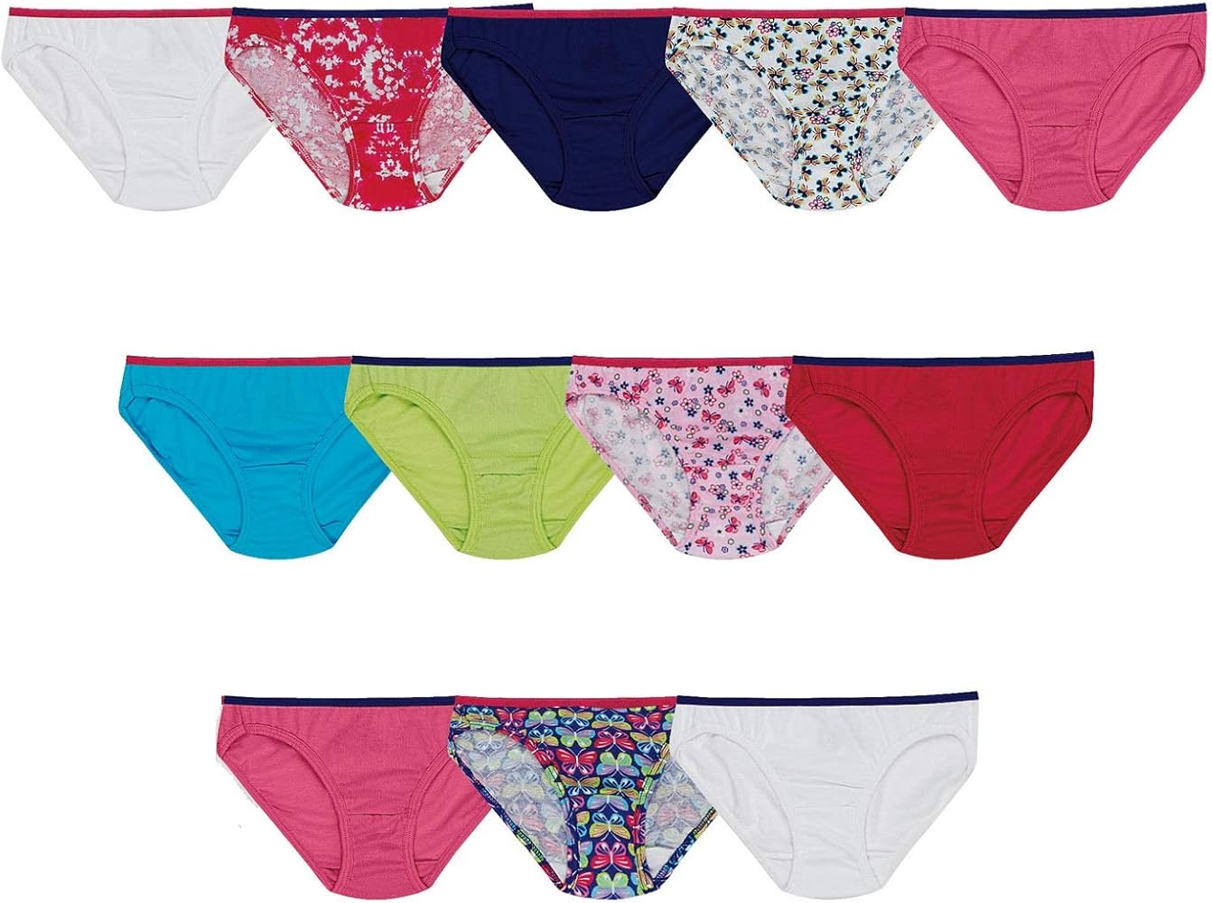 Hanes Girls 12-Pack Tagless Assorted Prints & Solids Bikini Briefs