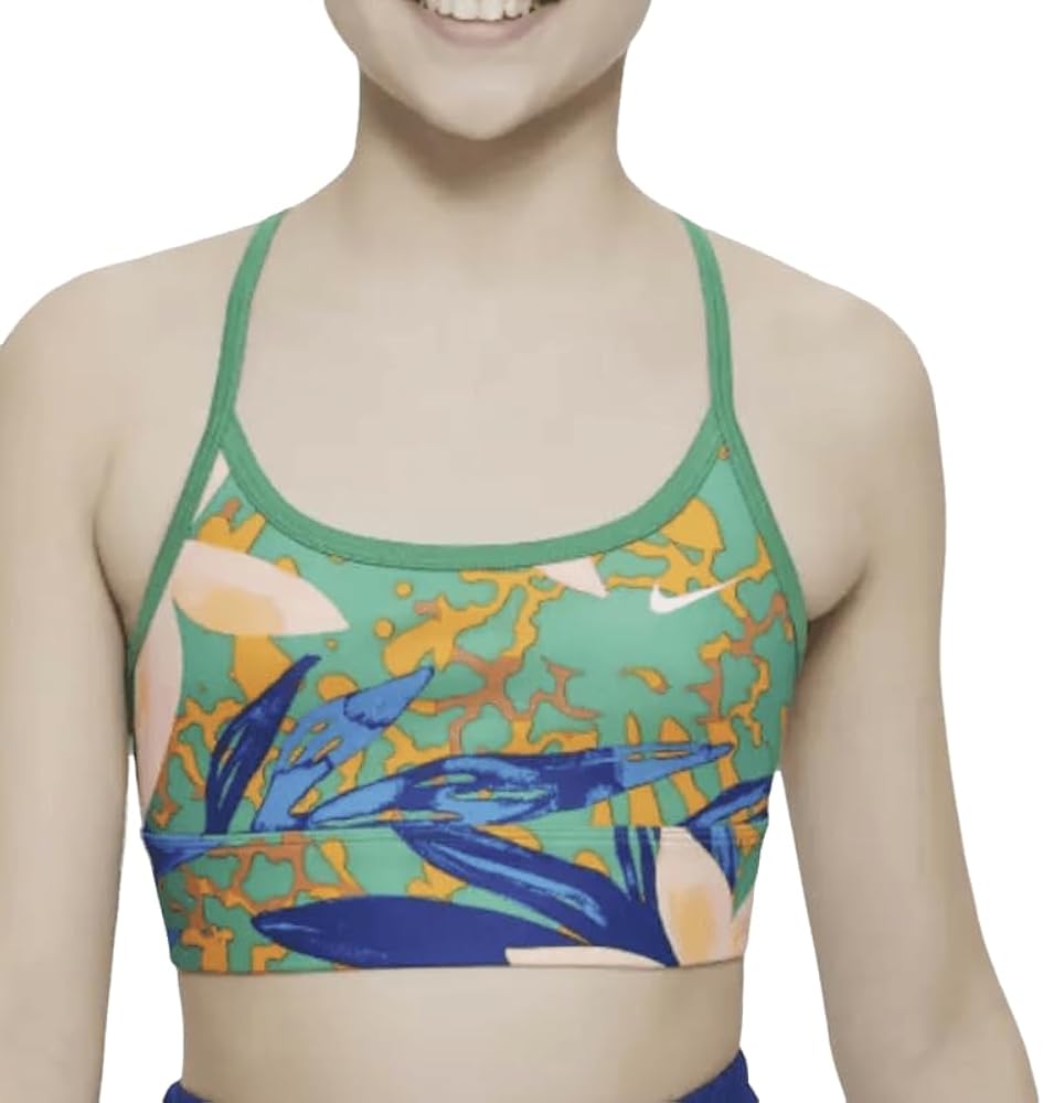 Nike Girls Racerback Sports Bra, Green Floral, XS