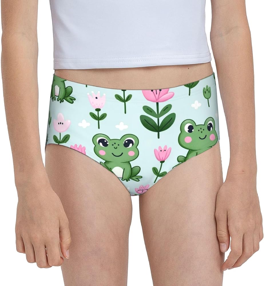 Augenstern Cotton Underwear Green-Frogs-Flowers Girls'Briefs Soft Underpants