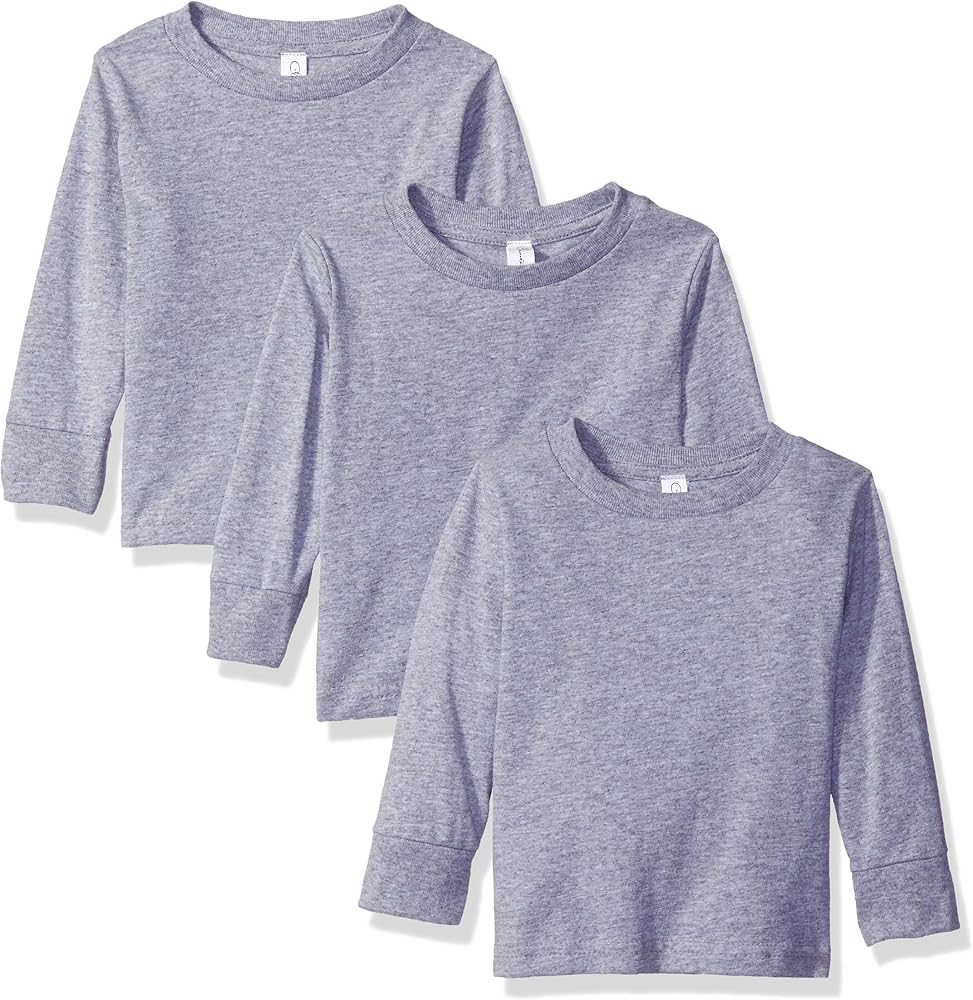 Clementine Apparel Baby Girls' Little Long-Sleeve Basic T-Shirt Three-Pack, Grey, 5/6