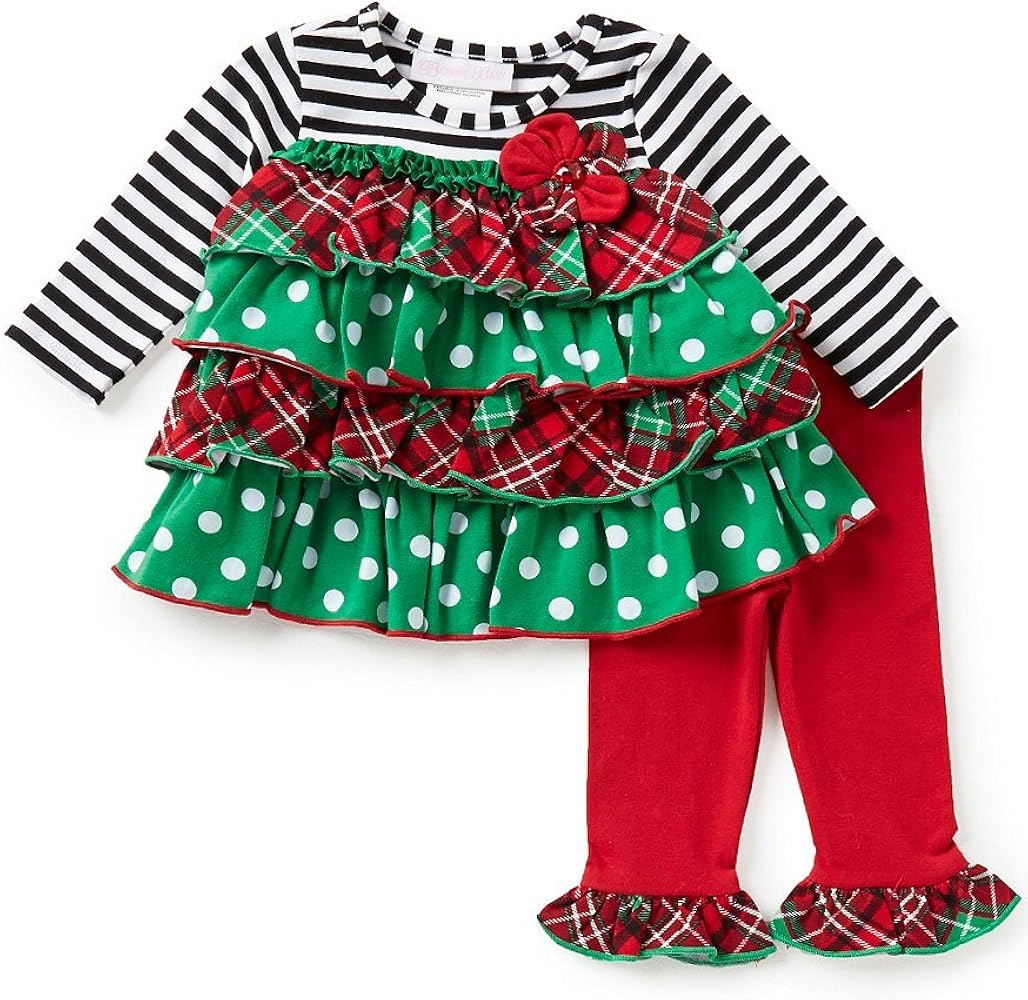 Bonnie Jean Little Girls Red Green Dotted Plaid Tiered Tunic Legging Set