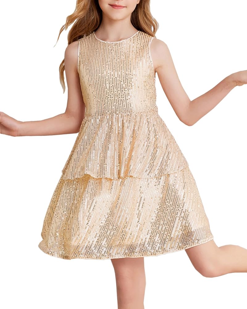 Danna Belle Girls Sequin Dress Sleeveless Party Birthday Dual-Layer Dresses 6-14