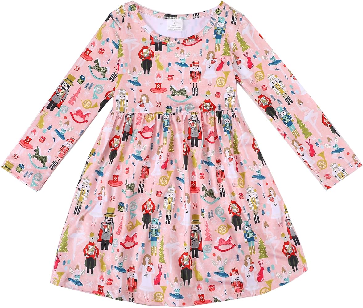 Christmas Halloween Toddler Girls Dress Ballet Dress Twirl Long Sleeve Winter Pink Dress 6-7Y