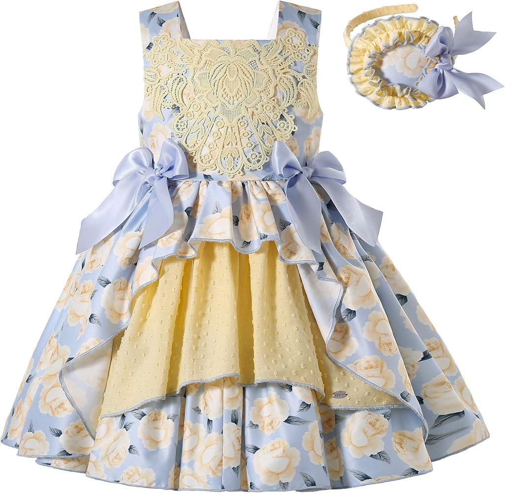 Pettigirl Girl Summer Yellow Vintage Ceremony Floral Clothing Outfit Toddler Kid Ruffle Cute Party Dresses