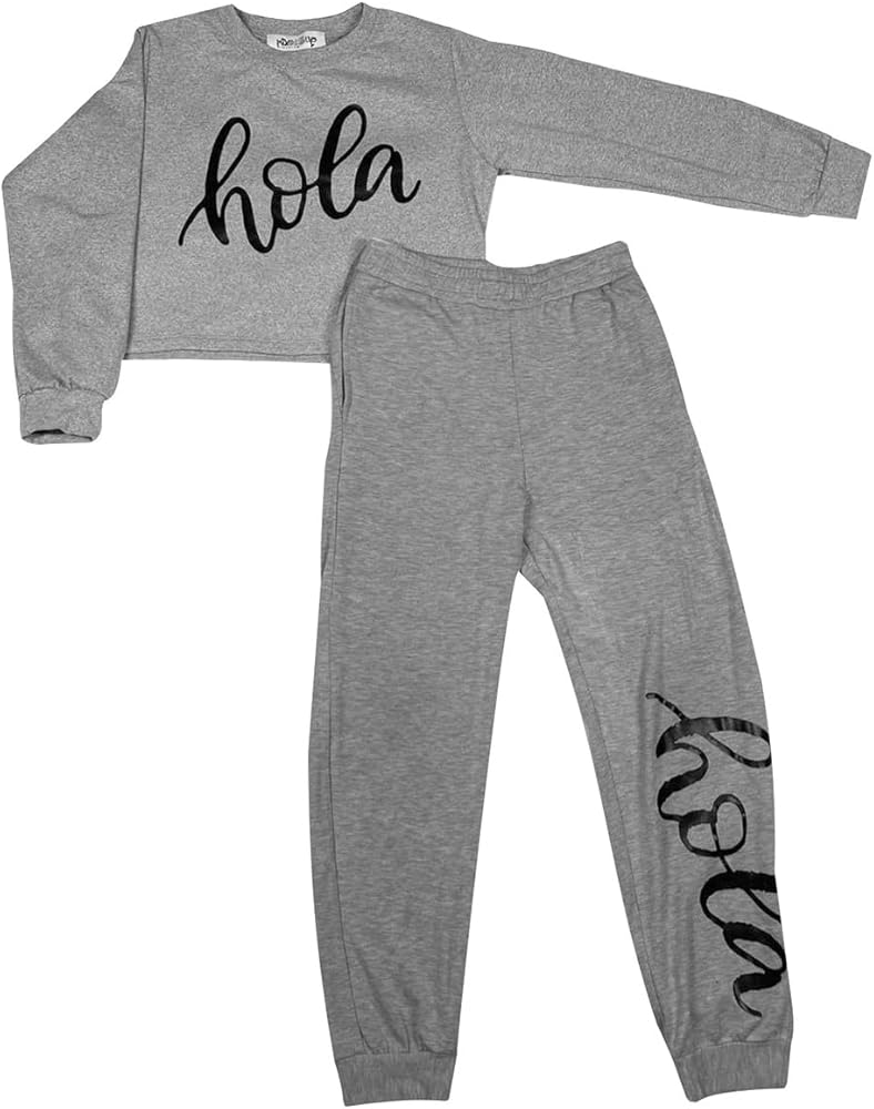 Hola Sweatshirt and Sweatpants Set for Kids - Sweatsuits Crop Top and Sweat Pants - Jogger Set for Girls