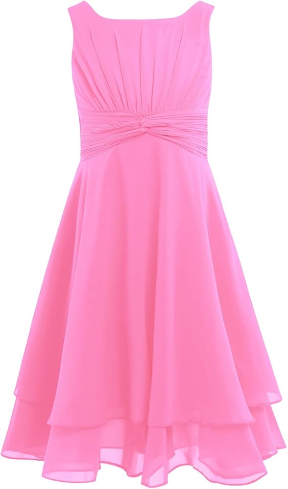 Jelory Junior Bridesmaids Sleeveless Knotted Ruched Chiffon Flower Girl Dress for Wedding Formal Party