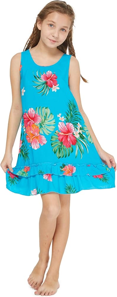 Girl Hawaiian Tank Ruffle Edge Dress in Pretty Tropical