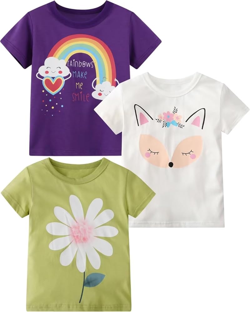 Girls Short Sleeve Shirts Toddler Summer Top Kids Cotton Clothes 2-7 Years