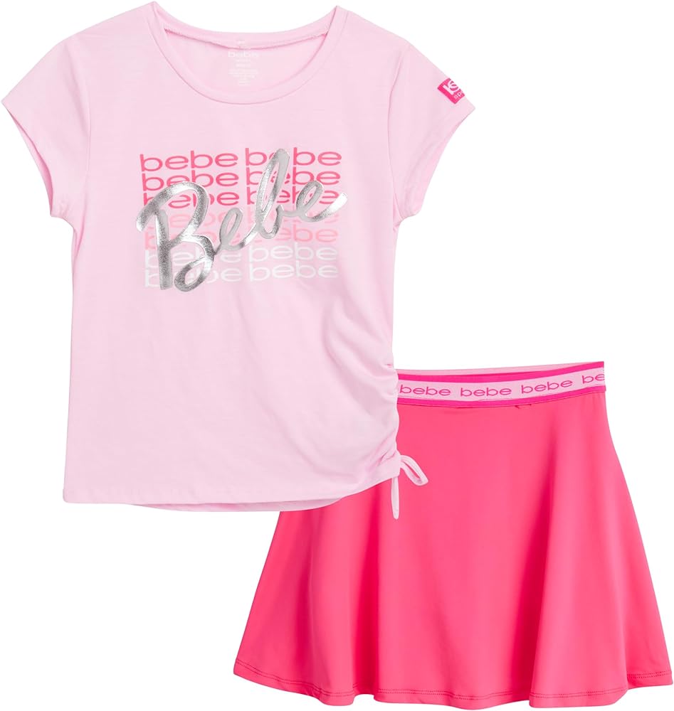 bebe Girls' Active Skirt Set - 2 Piece Sport Soft T-Shirt and Scooter Skort - Cute Summer Tennis Outfit for girls (4-12)