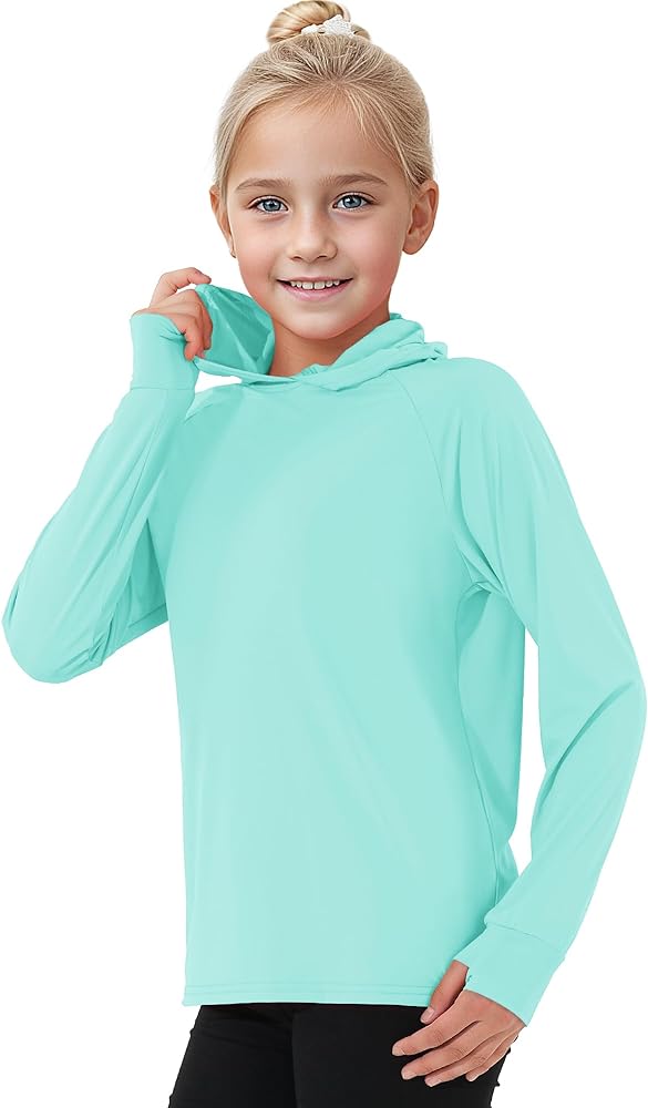 Girls Boys Long Sleeve Shirt Sun Protection Hoodie Lightweight Athletic Workout Pullover Top Rash Guard for Kids