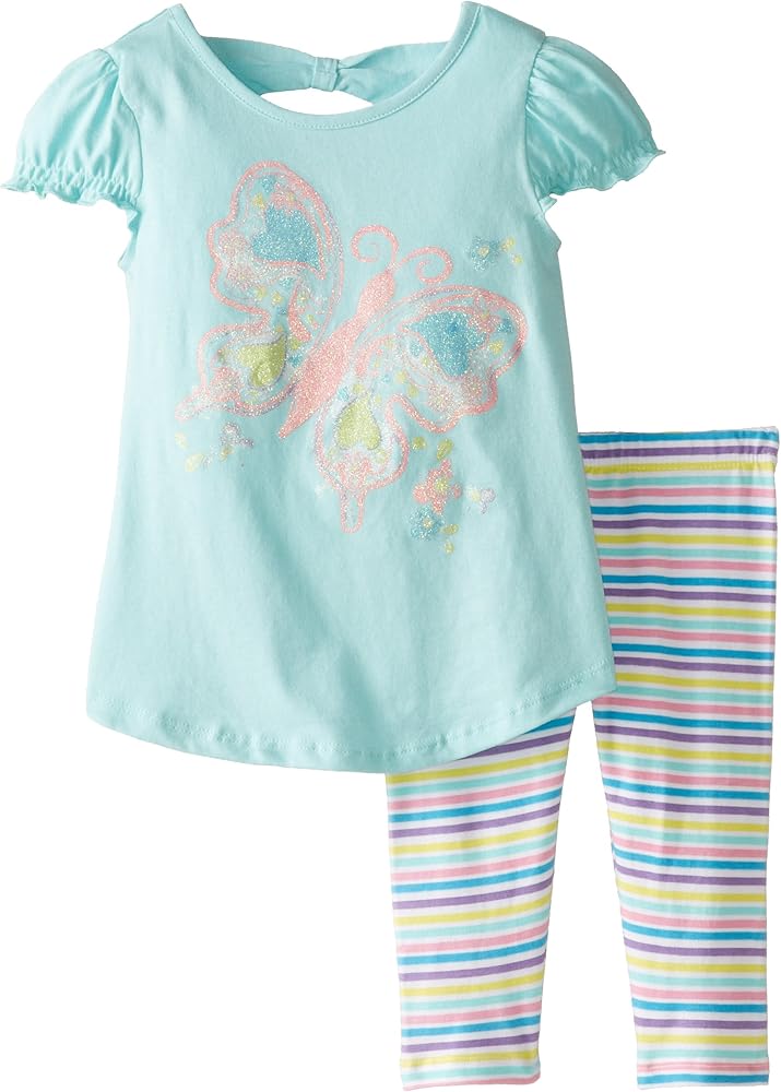 Little Girls' Butterfly with Stripe Legging Tunic Set