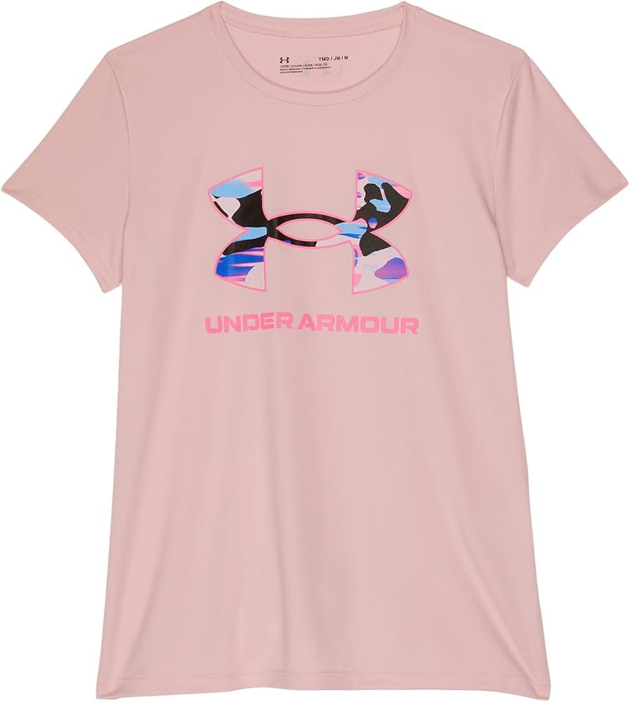 Under Armour Girl's Tech Solid Print Big Logo Short Sleeve Crew Neck (Big Kids) Prime Pink/Pink Punk XL (18-20 Big Kid)