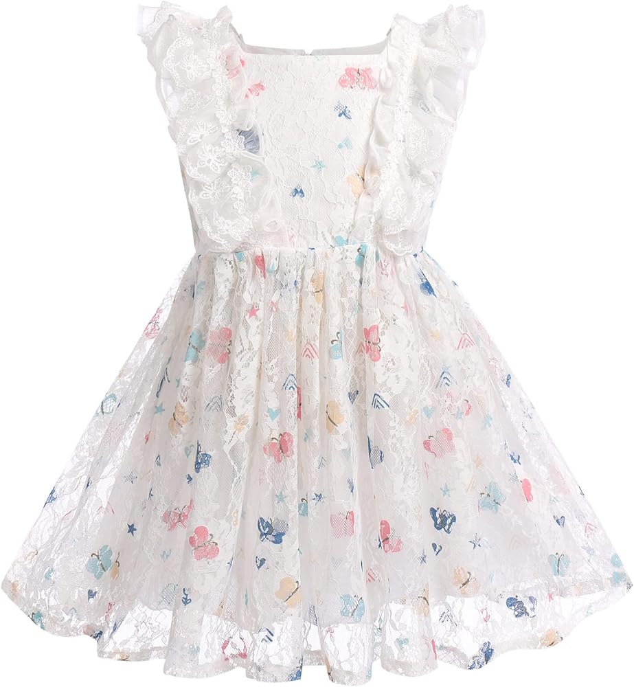 IDOPIP Flower Girls Sequin Butterfly Dot Tutu Dress for Kids Baby First Communion Wedding Princess Birthday Party Dresses