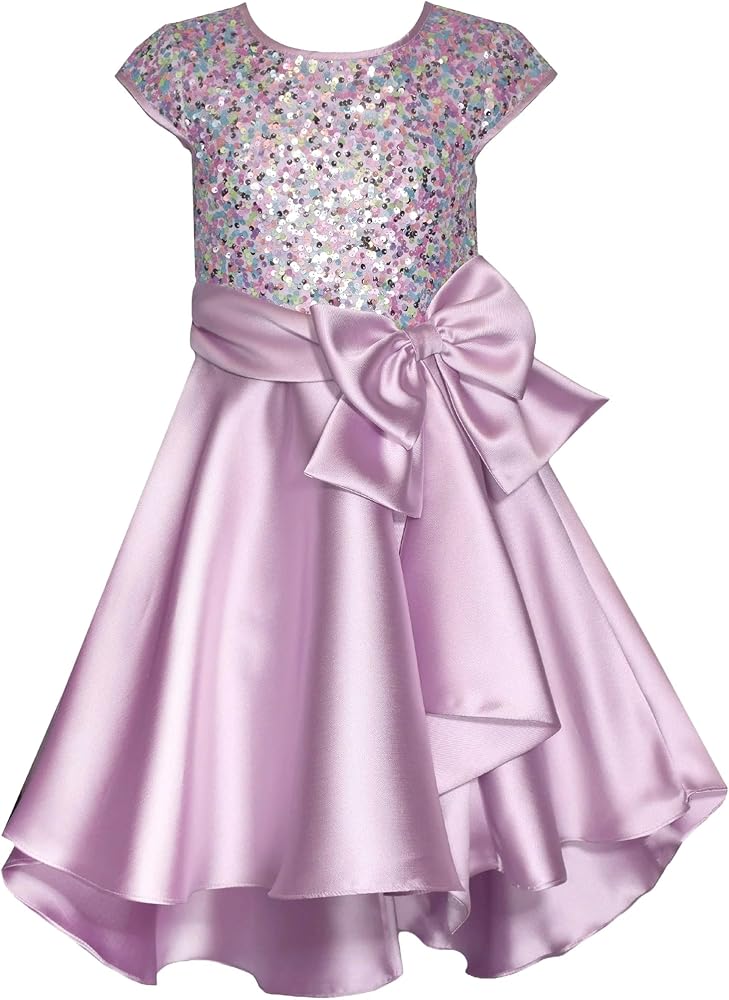 Bonnie Jean Girls 4-16 Sequin Bodice Bow Waist High-Low Mikado Dress