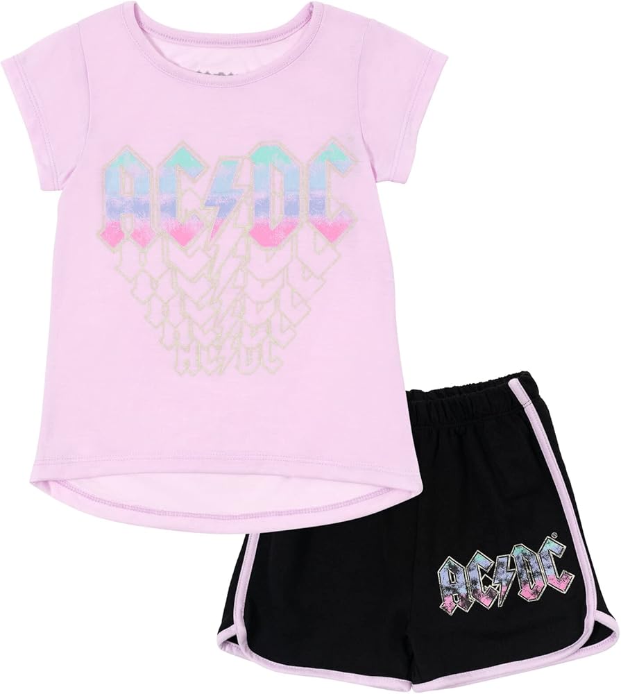 AC/DC Girls T-Shirt and French Terry Shorts Outfit Set Toddler to Big Kid