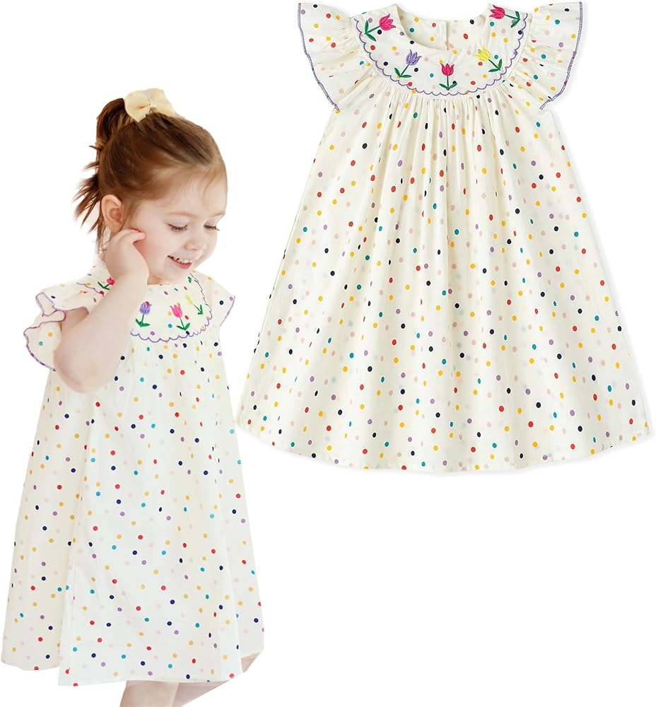 Simplee kids Baby Girls Casual Dress Toddler Smocking Dress Floral Print Sundress for Spring Summer 1-6 Years