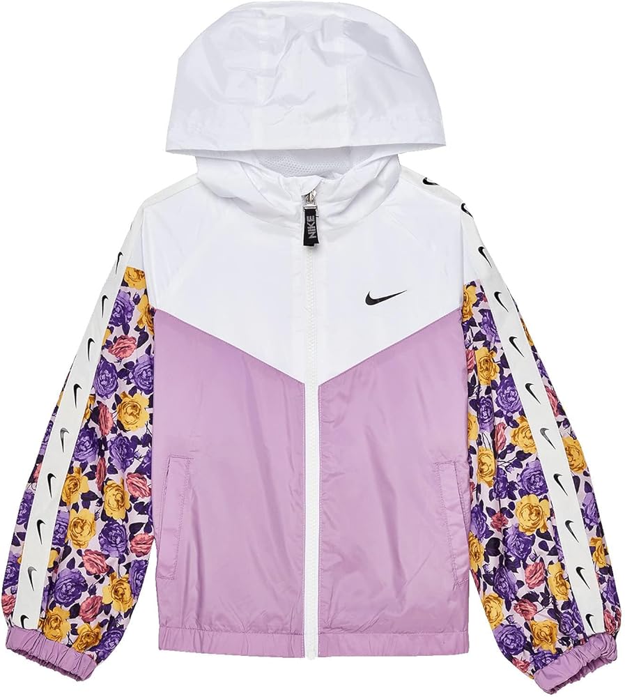 Nike Girl's Floral Windrunner Jacket (Toddler/Little Kids) White 6X Little Kid