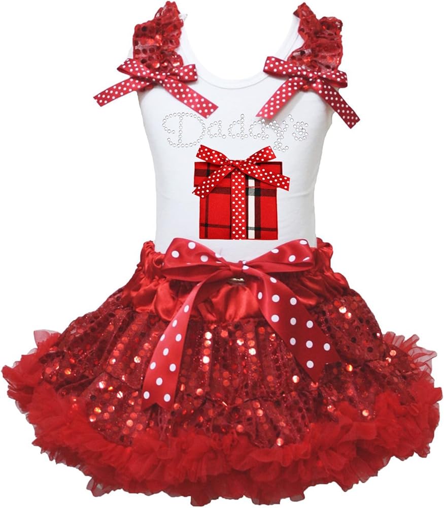 Petitebella Daddy’s Gift White Shirt Red Sequins Skirt Outfit 1-8y