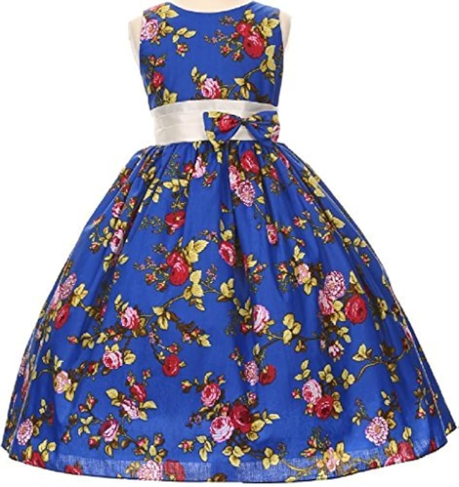 Little Girls Sleeveless Organza Floral Print Flowers Girls Dresses