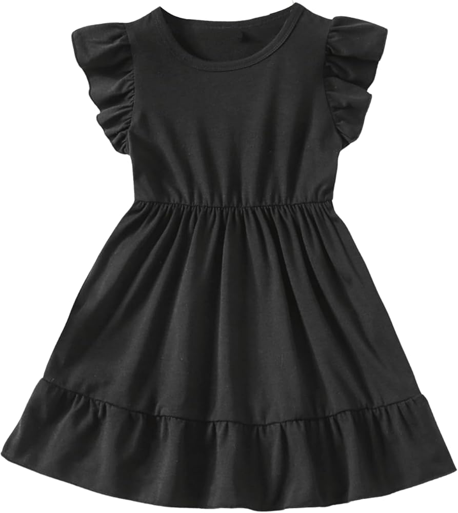 SHENHE Girl's Summer Casual Dress Flutter Sleeve A Line Flare Ruffle Hem Simple Cute Dress