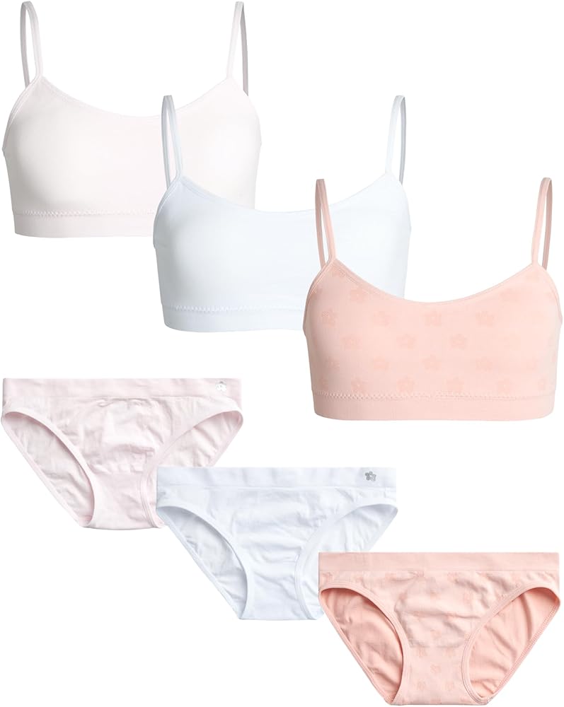 Limited Too Girls' Matching Training Bra Set - 6 Piece Seamless Sports Bralette and Brief Set (S-L)