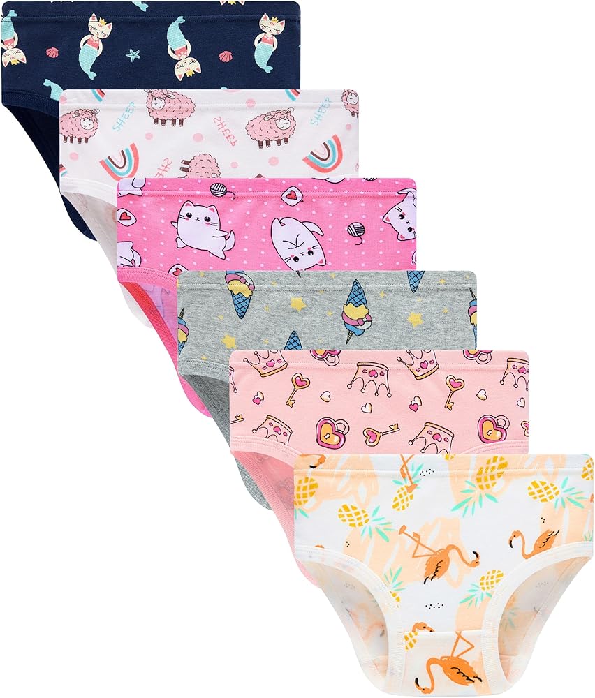 Finihen Toddler Girls Cotton Underwear Cute Print Briefs Little girls Panties Soft Multipacks