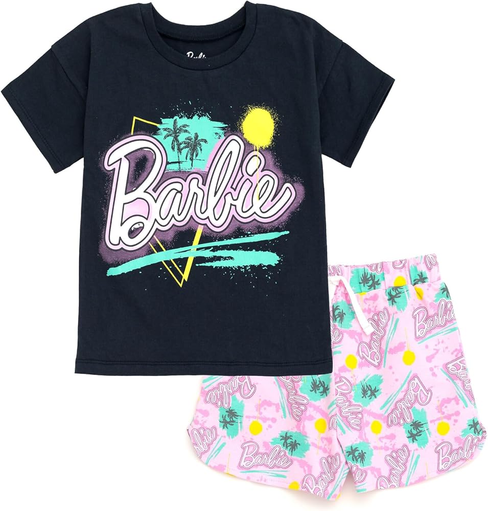 Barbie Girls T-Shirt and French Terry Shorts Outfit Set Toddler to Big Kid