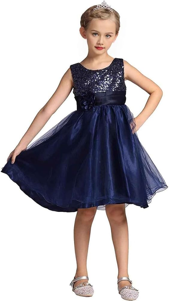 a line Crew Neck Flower Girl Dresses Sequin Ball Gown Princess Dress with Bowknot