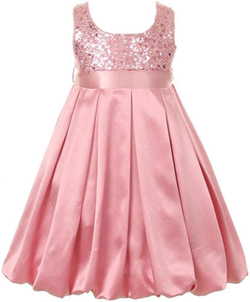 Satin Bubble Sequin Bodice Special Occasion Holiday Flower Girl Dress 2-14