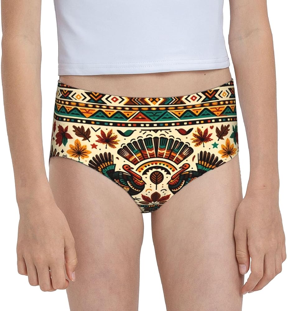 Augenstern Cotton Underwear Vintage-Aztec-Thanksgiving-Turkey Girls'Briefs Soft Underpants