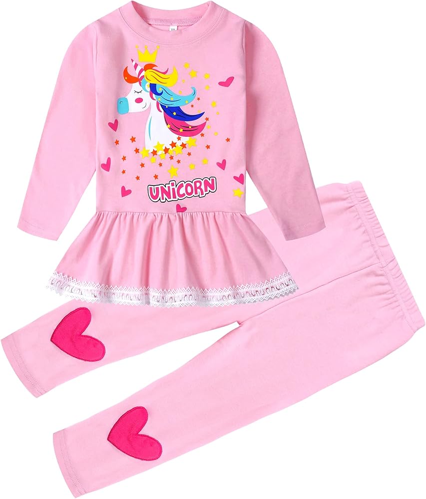 Little Girls Clothing Sets Unicorn Sweatshirts Top and Pants Set Girls 2 Piece Outfits 3-8T