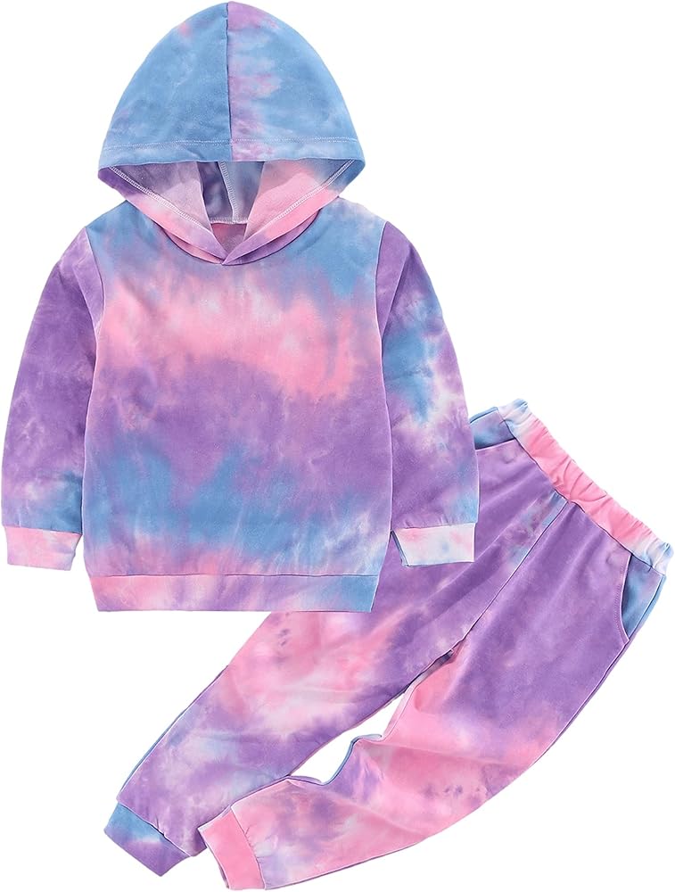 Toddler Girls Tie Dye Clothes - Cute Outfits Casual Pullover Long Sleeve Hoodie Pants Sweatsuit Fall 2Pcs Set