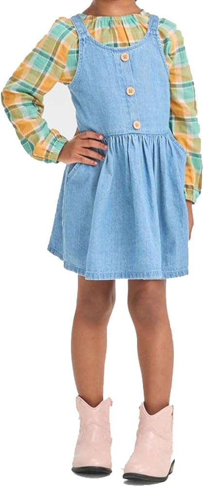 Cat & Jack Toddler Girls' Plaid Long Sleeve Top & Denim Skirtall Set -