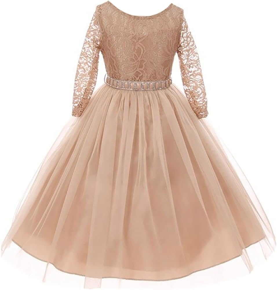 Girls Dress Lace Top Rhinestones Tulle Holiday Christmas Party Flower Girl Dress