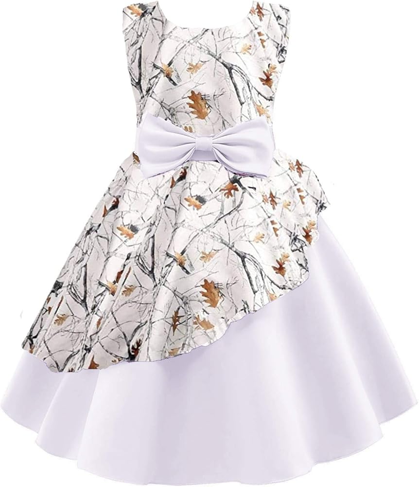 DINGZANCAMO Satin and Camo Pageant Wedding Dresses Flower Girl Dress 2024